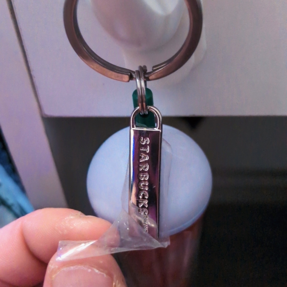 Starbucks Silver Keychain with Green Detail